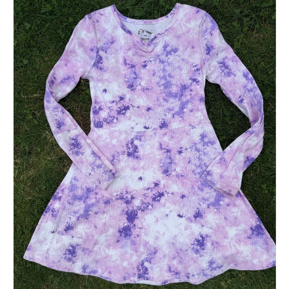 Art Class Purple Tie Dye Long Sleeve Skater Dress Girls SZ M (7/8)